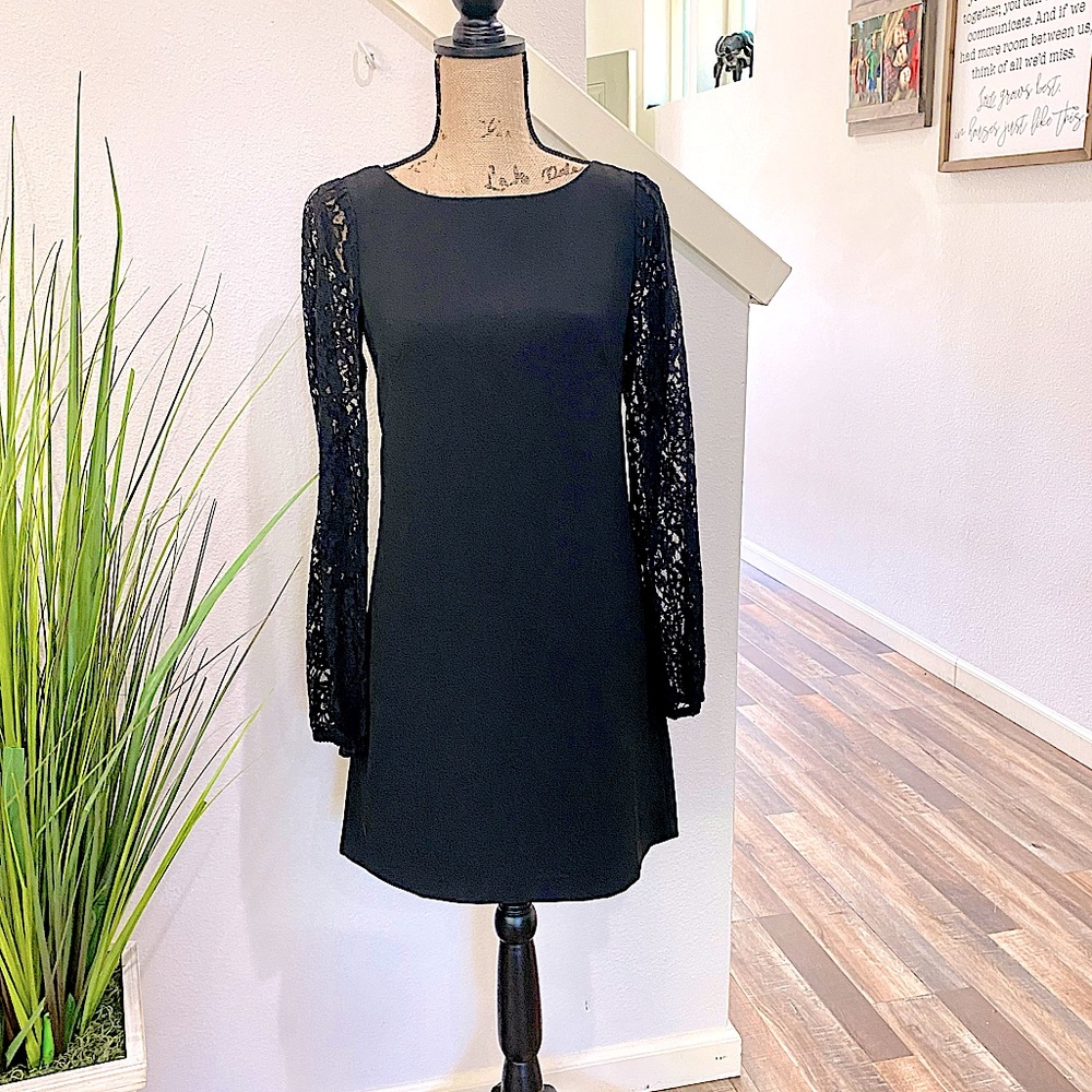 white house black market black dress, lace sleeves